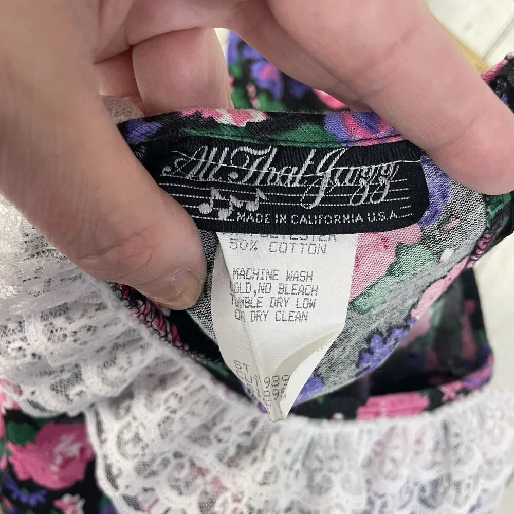 Vintage All That Jazz Dark Floral Dress Youth Girls Sz 12 - Early 1990’s - USA